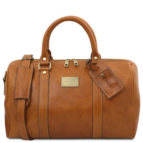TL Voyager - Travel leather duffle bag with pocket on the back side - Small size